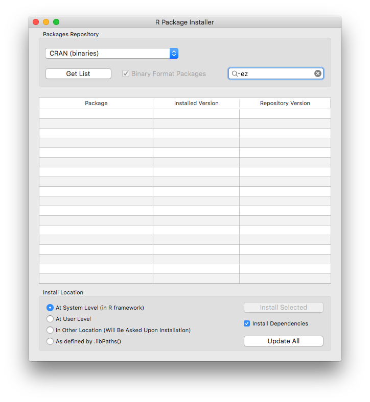 Interface to search and install libraries.
